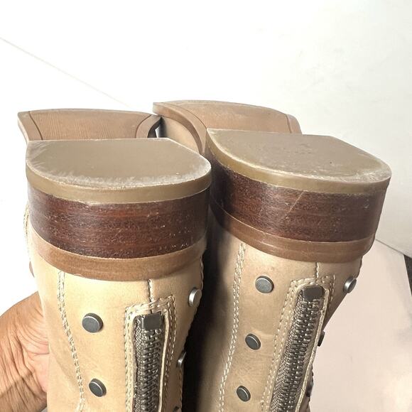 Franco Sarto Knee High Womens 7M Riding Boot Beige Leather Casual Zip Up Studded - Picture 7 of 9